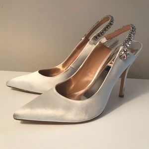 Badgley Mischka White Paxton Satin Slingback Pumps